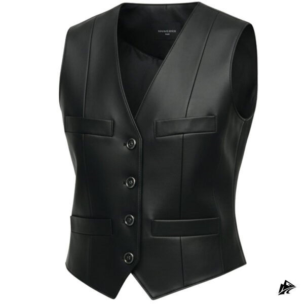 Women's Premium Black Leather Biker Vest with Button Closure, the leather