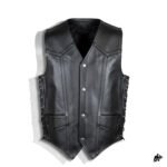 Adjustable Side Lace Leather Biker Vest for Men