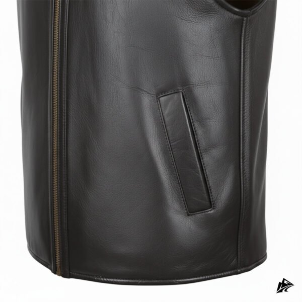 Black Leather Motorcycle Vest with Shearling Collar, closure