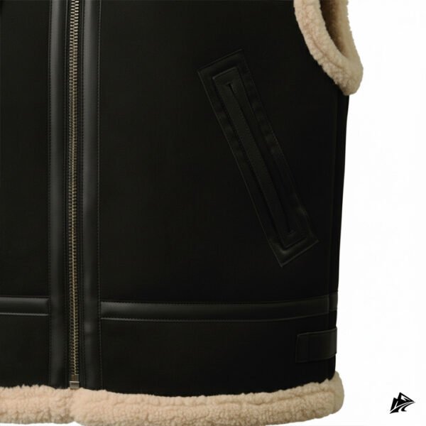 Black Shearling Suede Leather Motorcycle Vest, closure