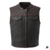 Black biker leather vest red stitched