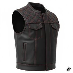 Black biker vest red stitched