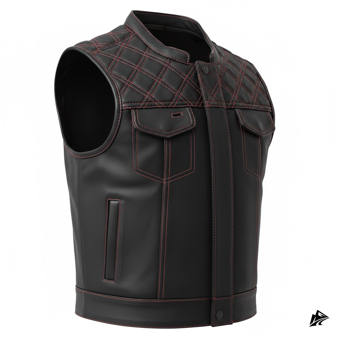 Black biker vest red stitched Black biker vest red stitched