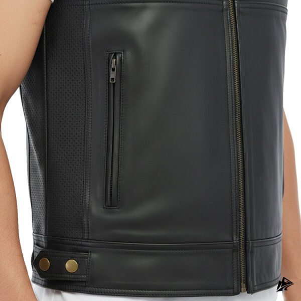 Premium Black Leather Biker Vest with Padded Shoulders, the leather