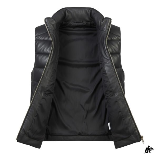 Men’s Genuine Leather Puffer Vest with Zip Hand Pockets, the leather