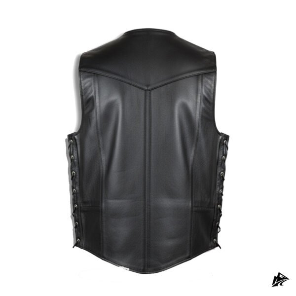 Adjustable Side Lace Leather Biker Vest for Men, collar