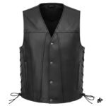 Men's Black Western Leather Vest with Lace-up Sides
