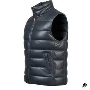 Blue Leather Puffer vest