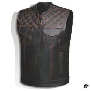 Brown Stitched Black Leather Vest
