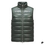 Olive Green Quilted Leather Puffer Vest
