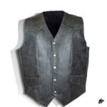 V-Neck Distressed Leather Motorcycle Vest for Men