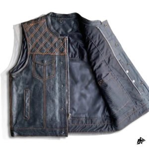 Leather Vest with Brown Stitching