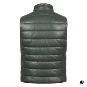 Leather made green puffer vest