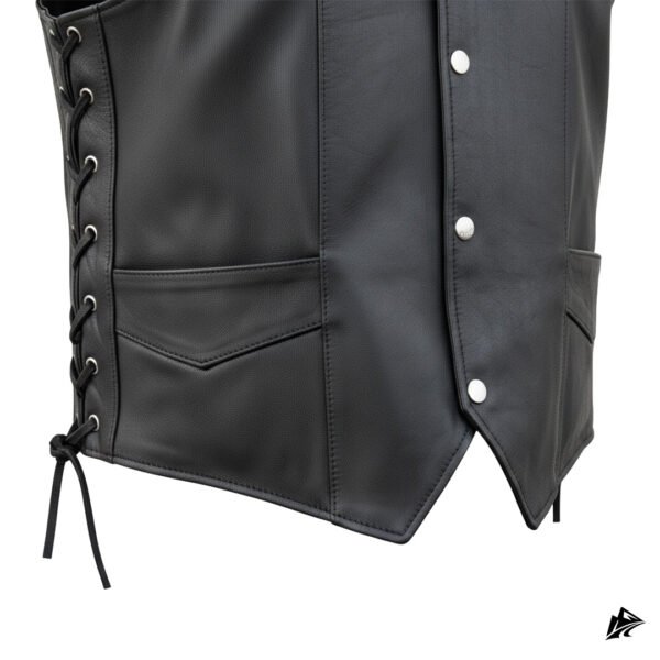 Adjustable Side Lace Leather Biker Vest for Men, closure
