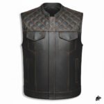 Black Quilted Biker Leather Vest for Men