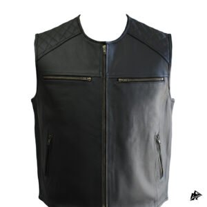 Men black leather vest diamond stitched