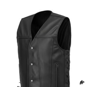Men black western leather vest