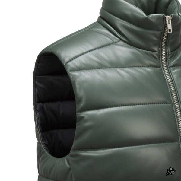 Men’s Olive Green Quilted Leather Puffer Vest, the leather