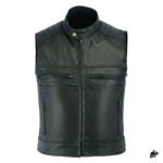 Premium Black Leather Biker Vest with Padded Shoulders