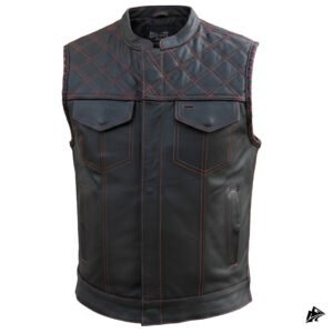 Read stitching black leather vest