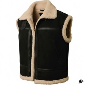 Shearling Collar black suede leather vest