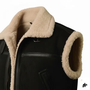 Shearling black suede leather vest for men