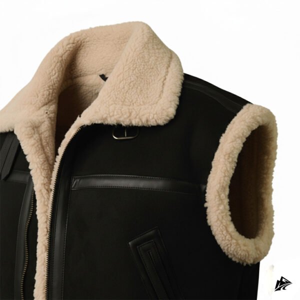 Black Shearling Suede Leather Motorcycle Vest, the leather