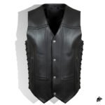 Black V‑Neck Leather Biker Vest – Concealed Carry