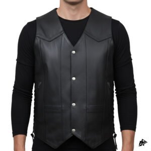 V‑Neck Leather Biker Vest for men