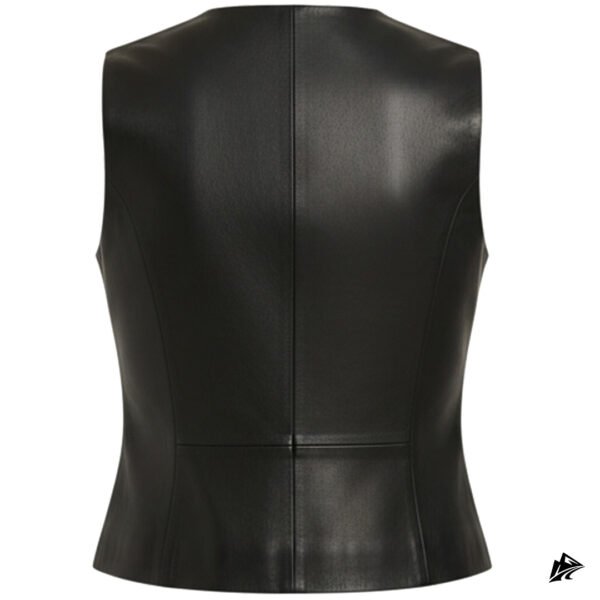 Women's Premium Black Leather Biker Vest with Button Closure, lining