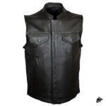 Men’s Club Style Black Leather Motorcycle Vest