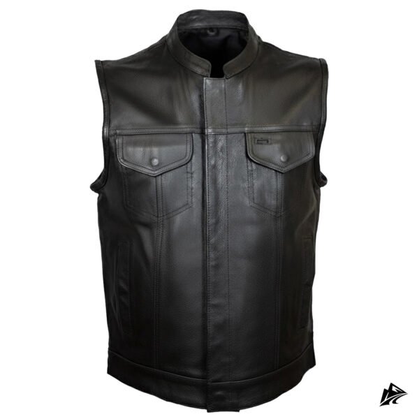 Men’s Club Style Black Leather Motorcycle Vest
