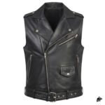 Classic Men’s Leather Biker Vest – Black Cropped Design