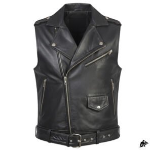 black cropped leather vest for men