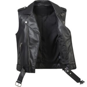 black cropped men biker vest