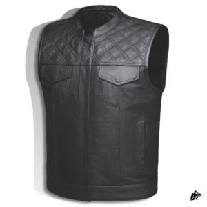 black diamond stitching leather vest