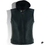 Black Leather Vest with Removable Hoodie