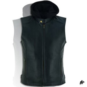 black hooded leather vest
