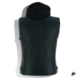 black hooded leather vest for men
