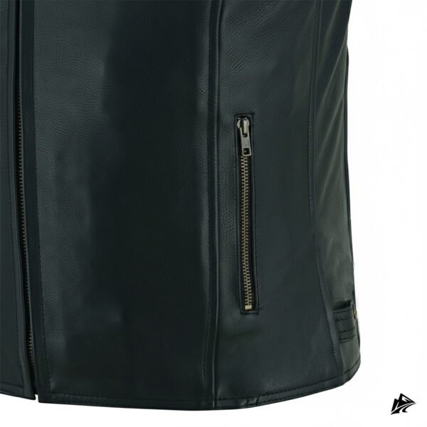 Black Leather Vest with Removable Hoodie, collar