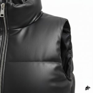 black leather puffer vest for women