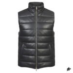 Men’s Genuine Leather Puffer Vest with Zip Hand Pockets