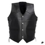 Men's Premium Black Leather Vest with Side Laces