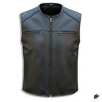 Black Diamond Quilted Shoulder Leather Motorcycle Vest