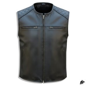 black leather vest diamond stitched