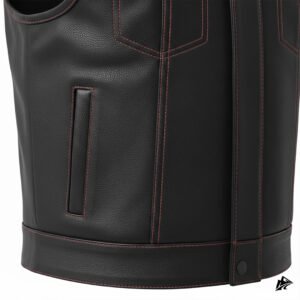 black leather vest for man red stitched
