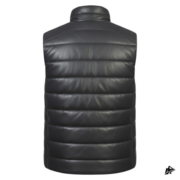 Men’s Genuine Leather Puffer Vest with Zip Hand Pockets, collar