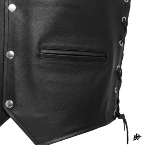 black leather vest side view