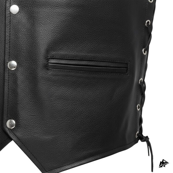 Men's Premium Black Leather Vest with Side Laces, closure