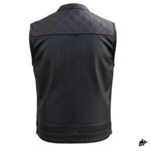 black leather vest with red stitching